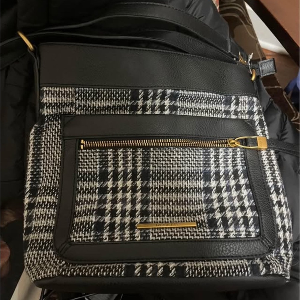 Black and White Plaid Crossbody Bag